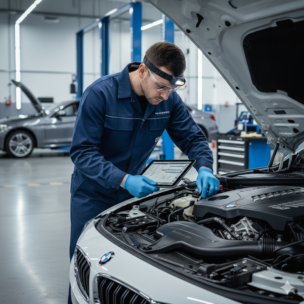 Técnico BMW trabajando en un motor